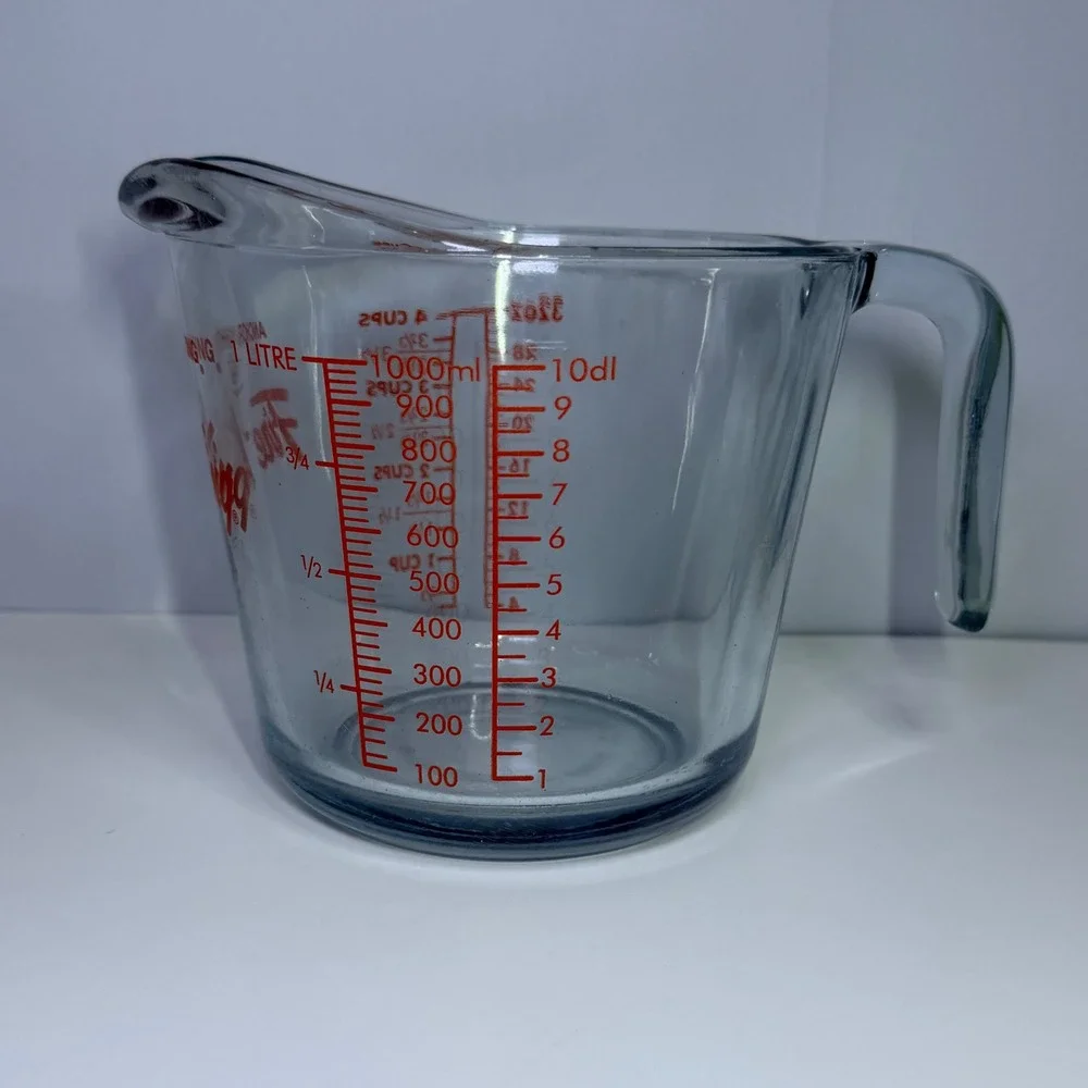 Anchor Hocking Fire-King Glass Measuring Cup 4 Cup 1 Quart Red Lettering USA